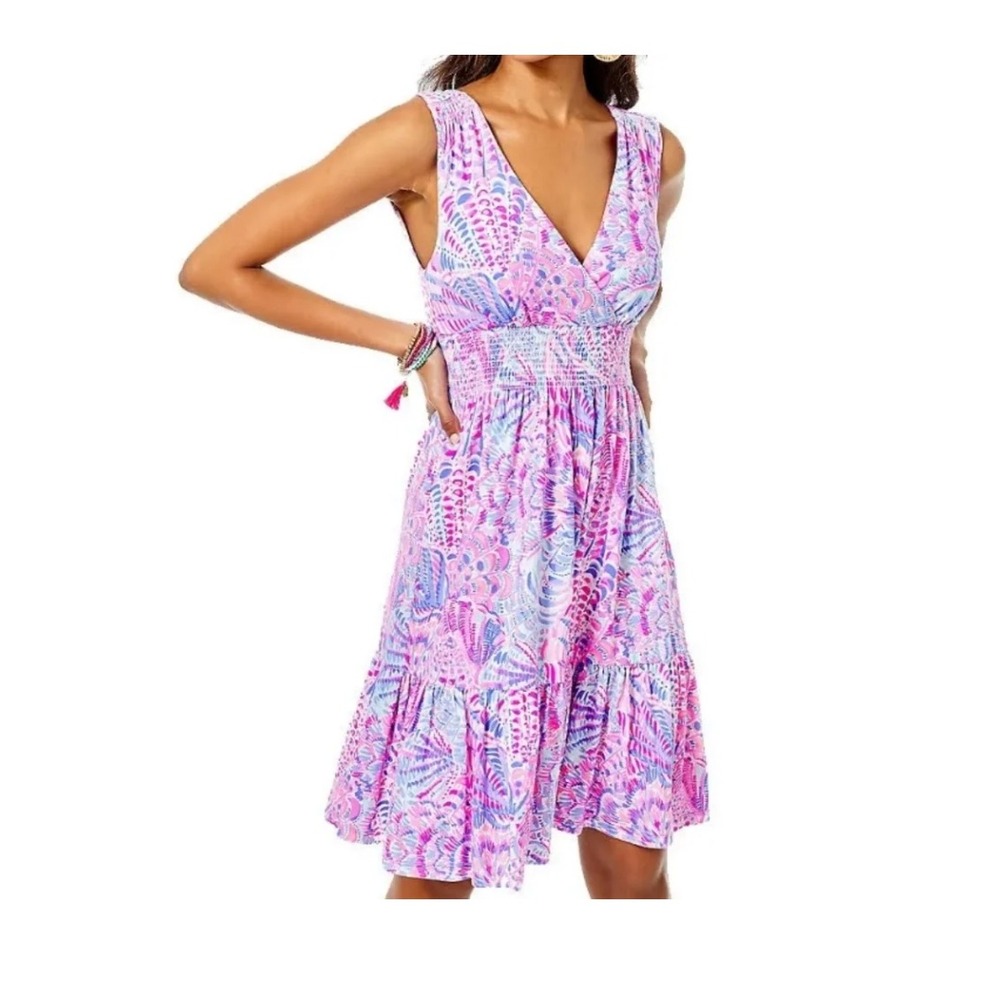 Lilly Pulitzer Vivette Dress Medium Empire Pink Sea You Soon Tropical Resort
